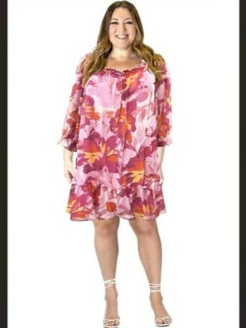 NWT Maree Pour Toi Plus Vibrant Pink and Orange Ruffle Babydoll Dress Size 16